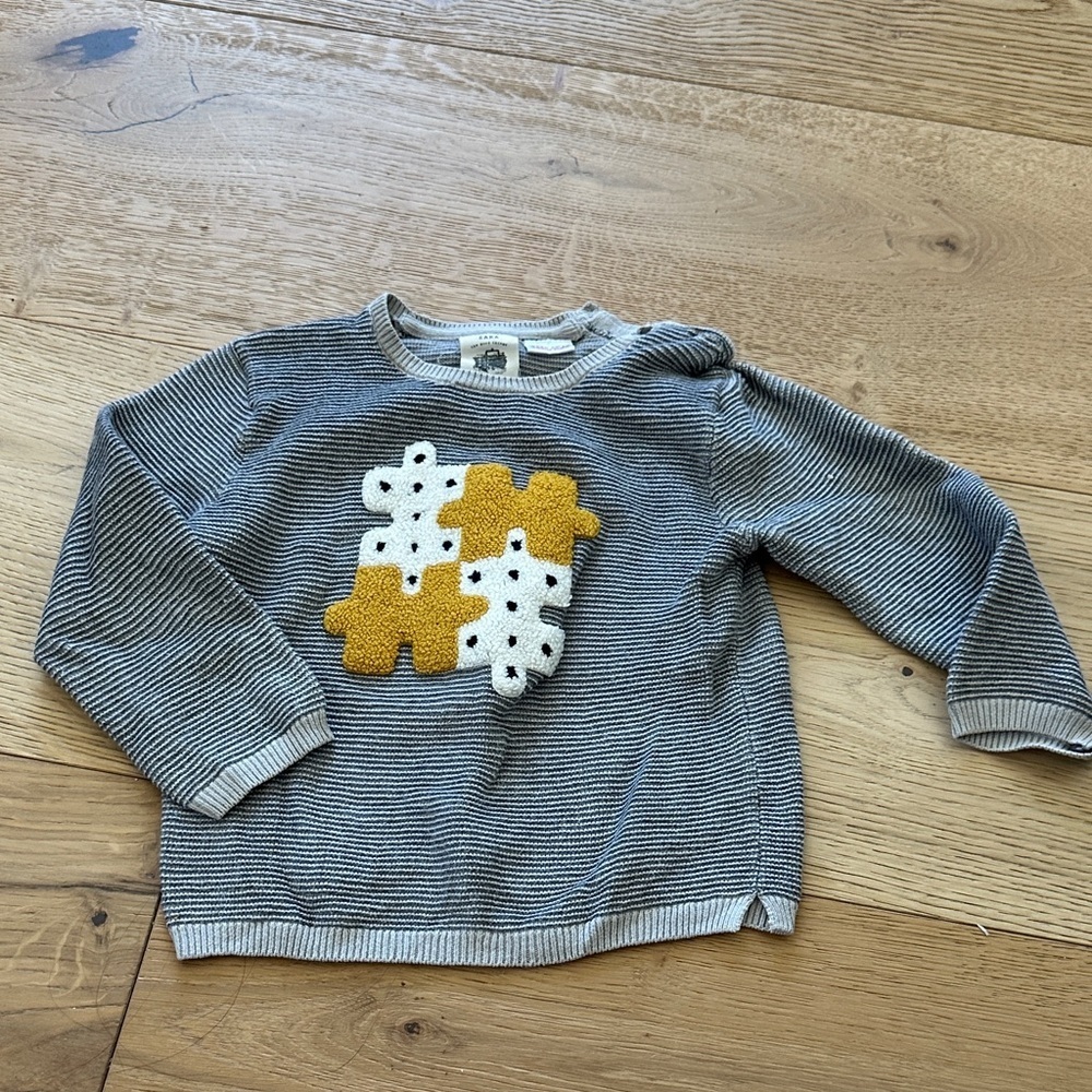 Zara Gray and Yellow Kids Puzzle Sweater puzzle 18/24m